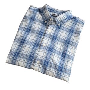 Eddie Bauer Blue and White Plaid Button Down Shirt Size Large